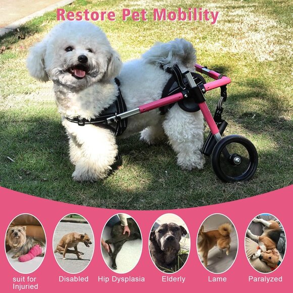 Wheels for Small Pets Hind Limbs,Disabled Hind Legs Walking Stable,Pink,S - Picture 5 of 7